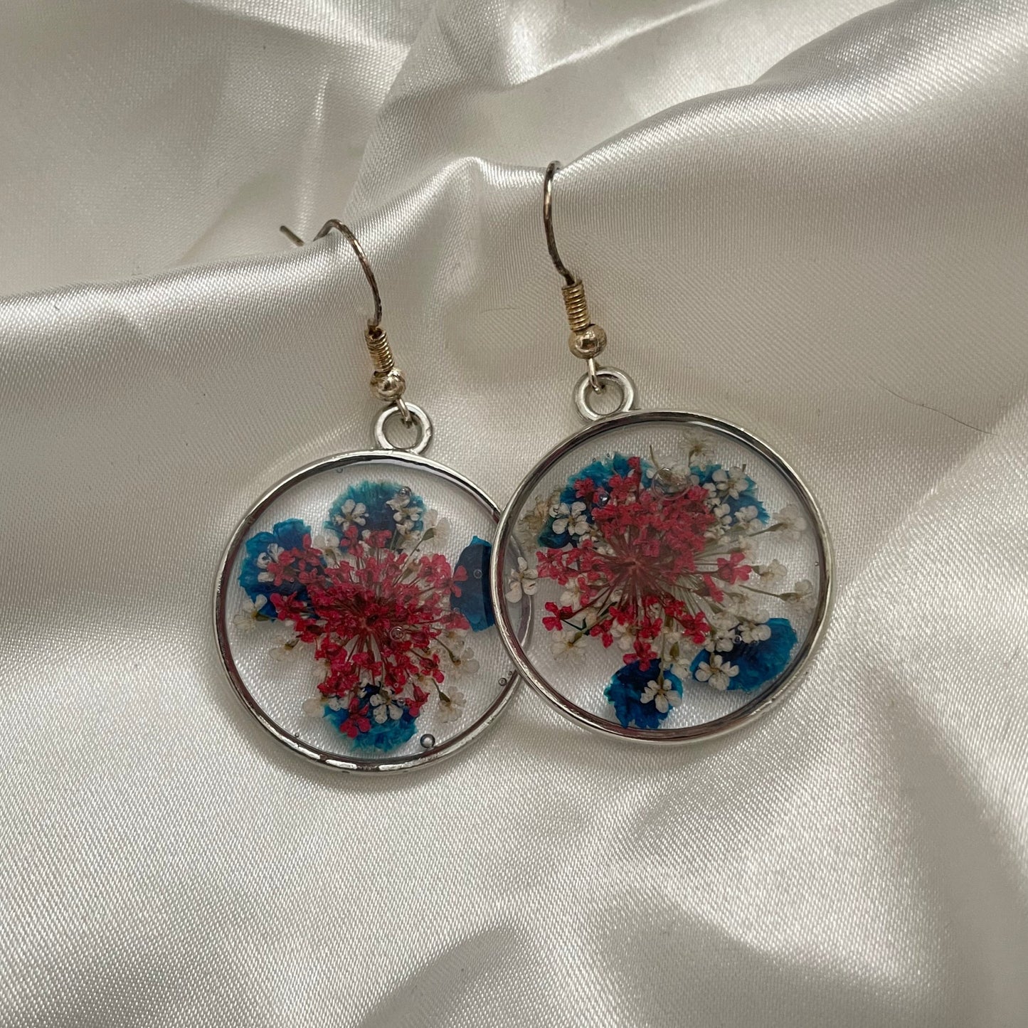 Pressed Red White and Blue Baby's Breath Earrings