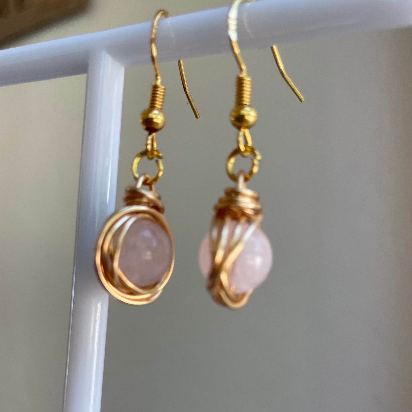 Gold Wrapped Rose Quartz Earrings