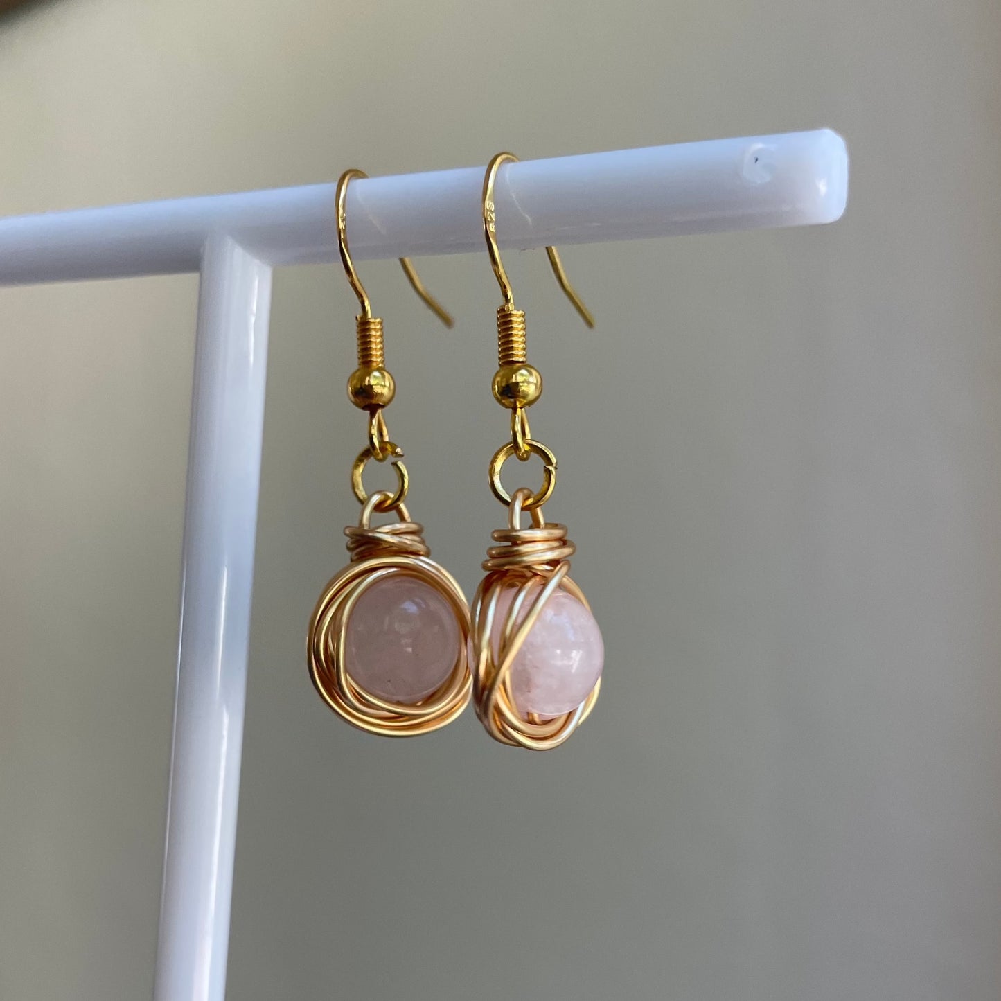 Gold Wrapped Rose Quartz Earrings