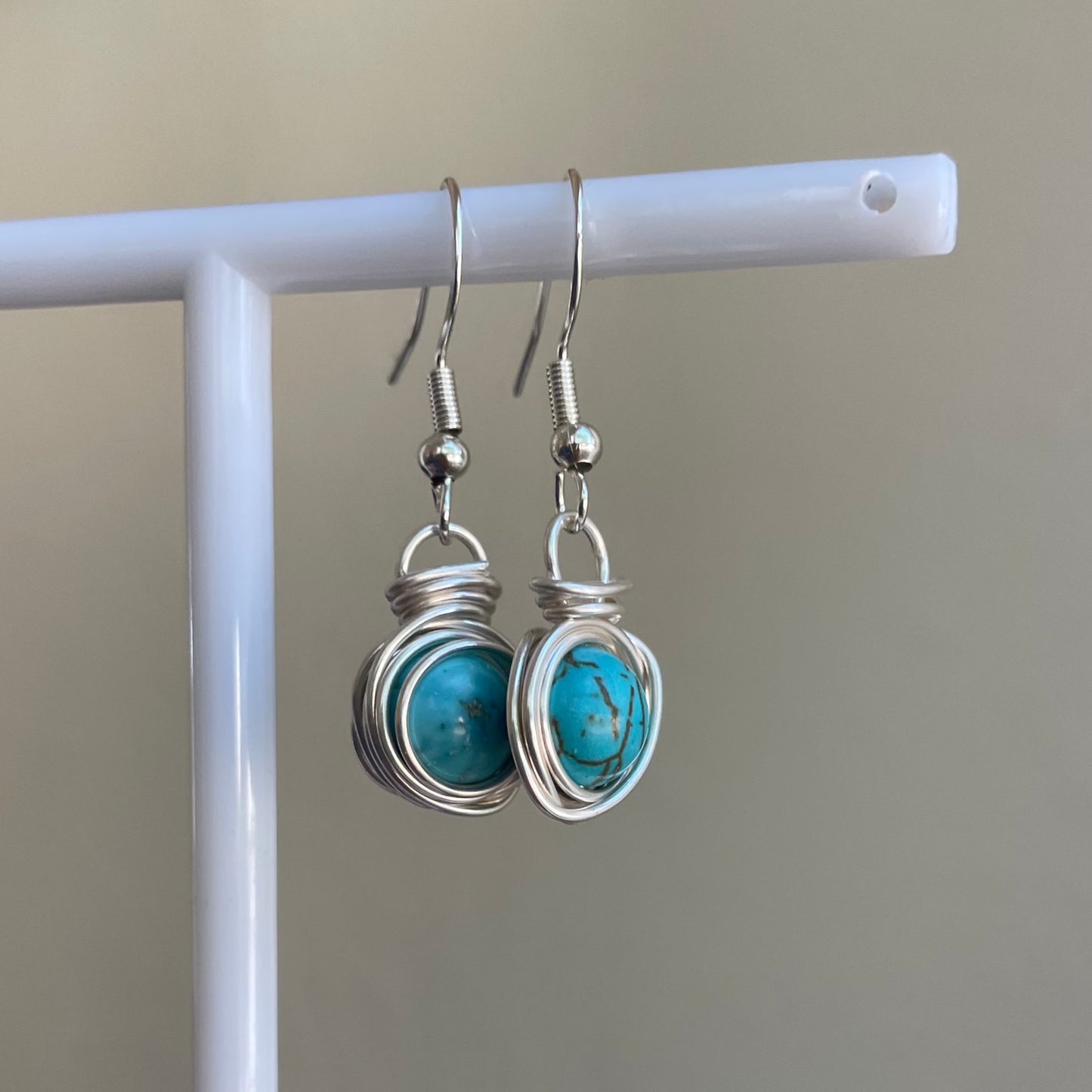 Silver Wrapped Turquoise Earrings