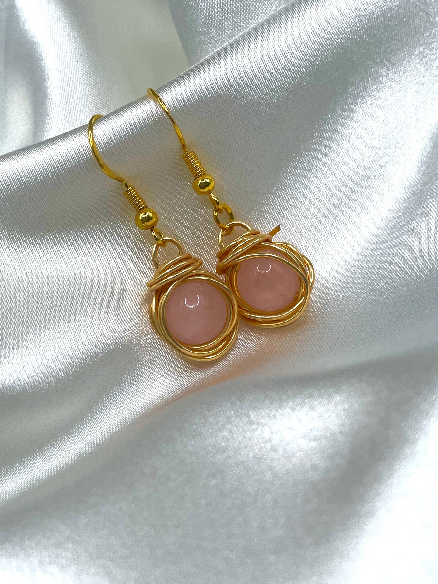 Gold Wrapped Rose Quartz Earrings