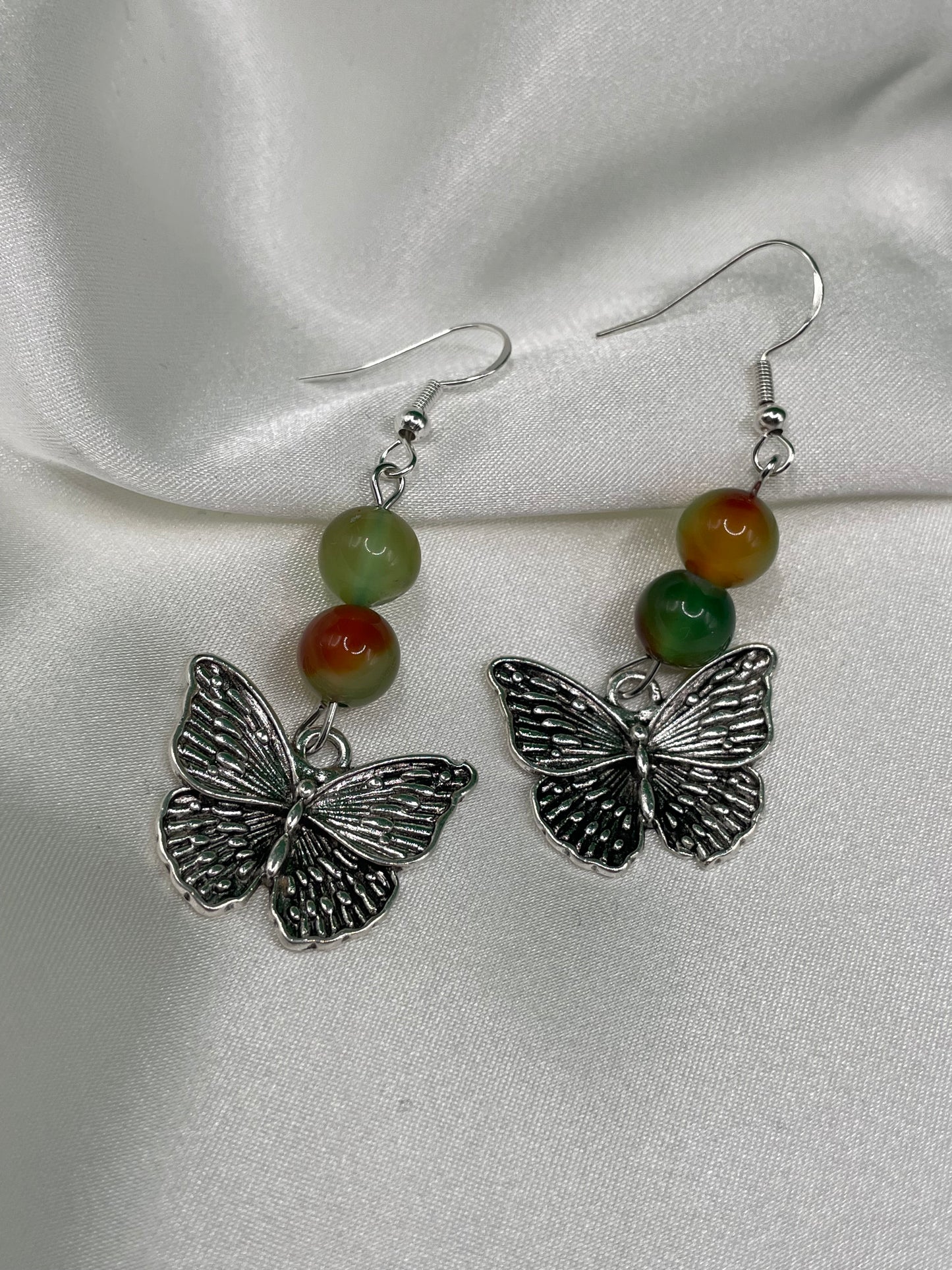 Peacock Agate Stone Butterfly Earrings