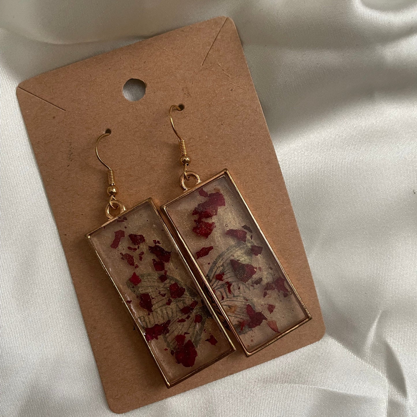 Pressed Rose Petal Resin Earrings