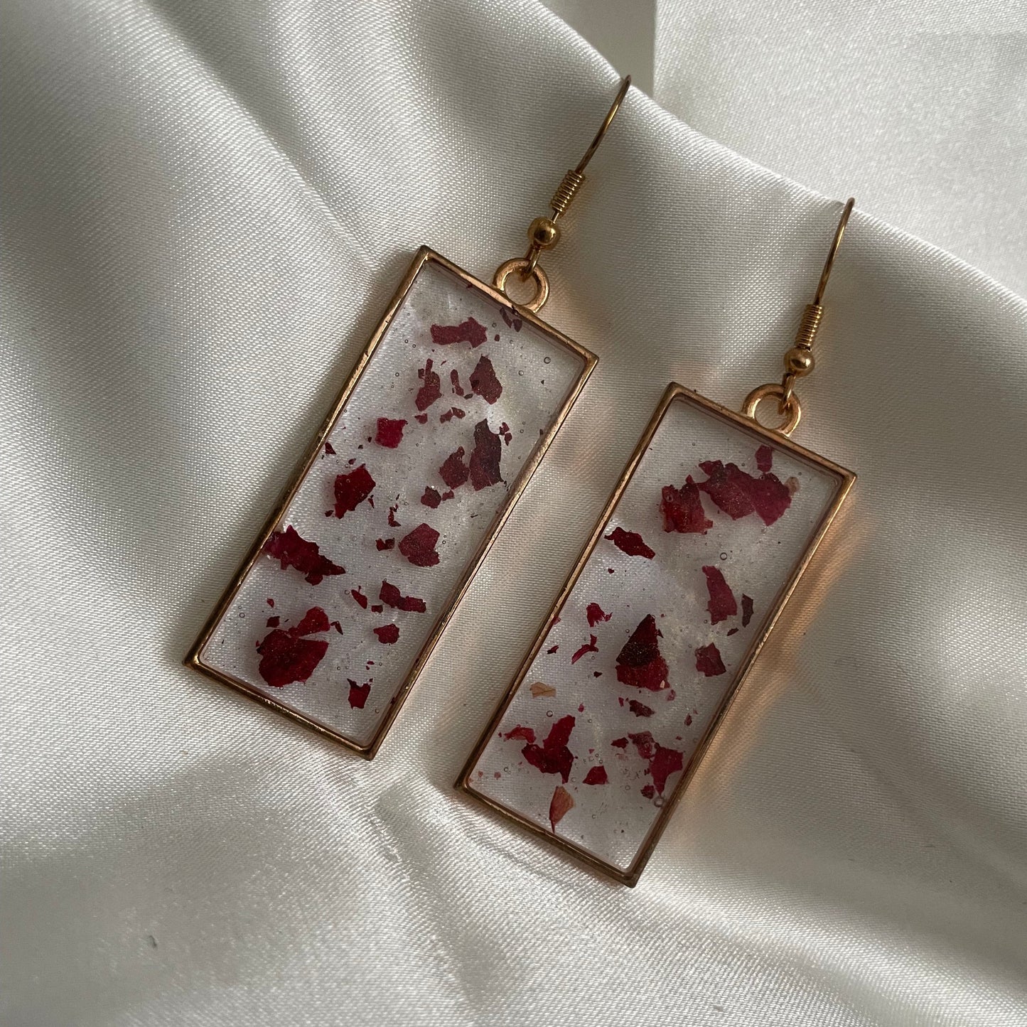 Pressed Rose Petal Resin Earrings