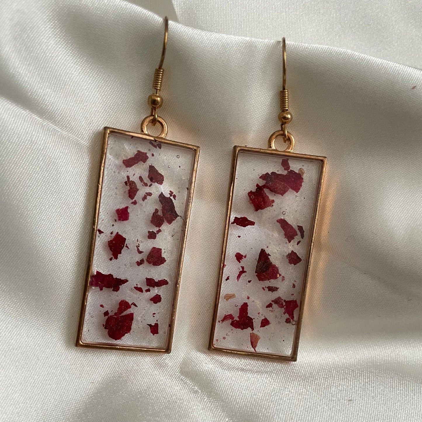 Pressed Rose Petal Resin Earrings