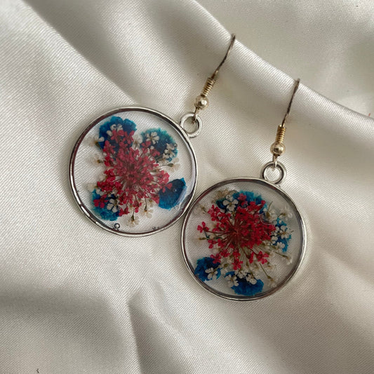 Pressed Red White and Blue Baby's Breath Earrings