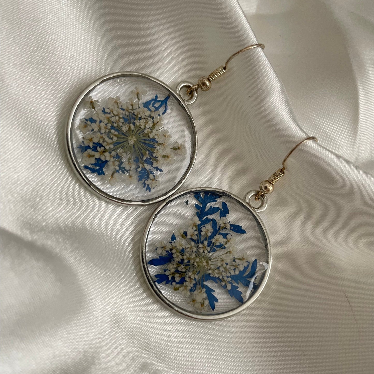 White and Blue Pressed Baby's Breath Earrings