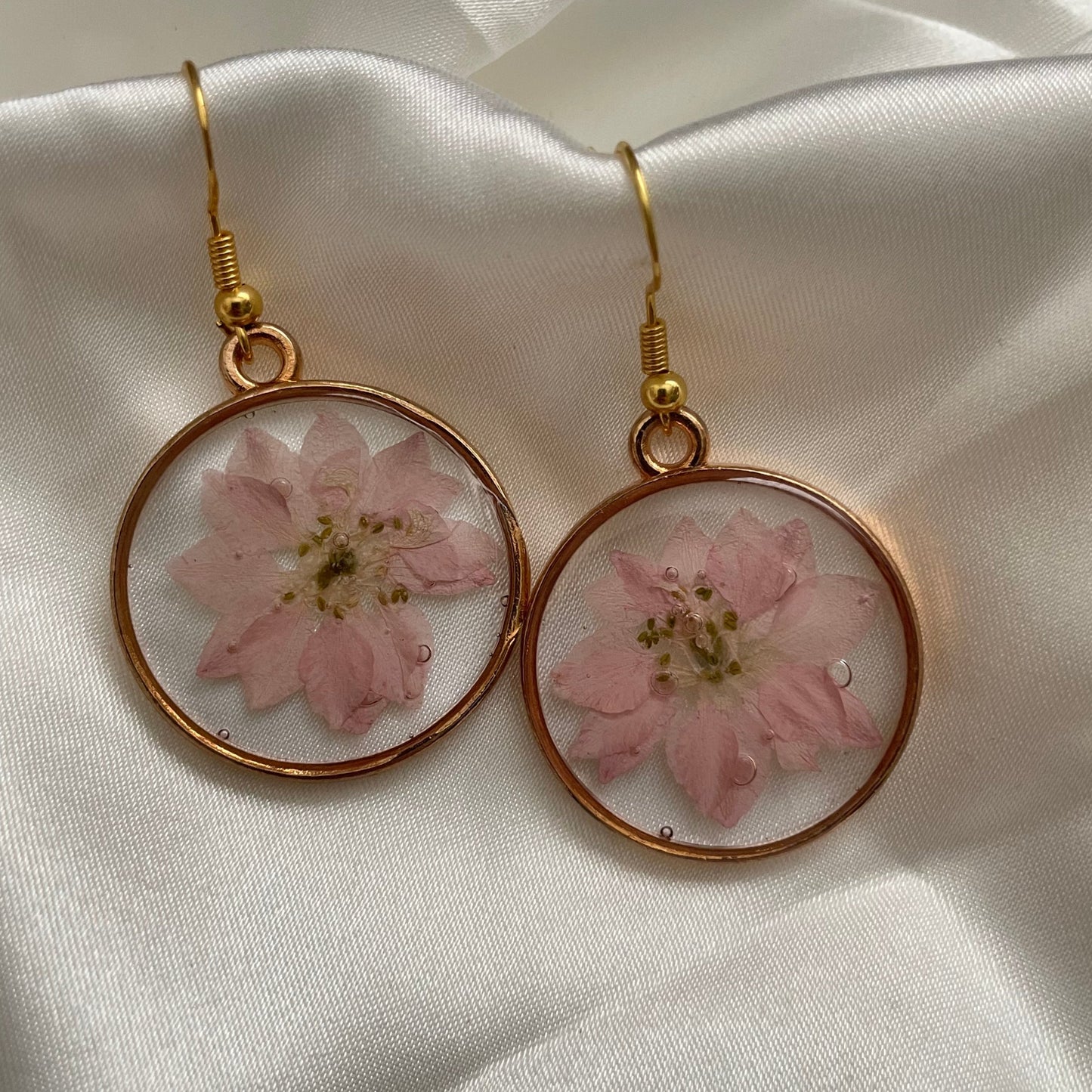 Pink Pressed Flower Resin Earrings