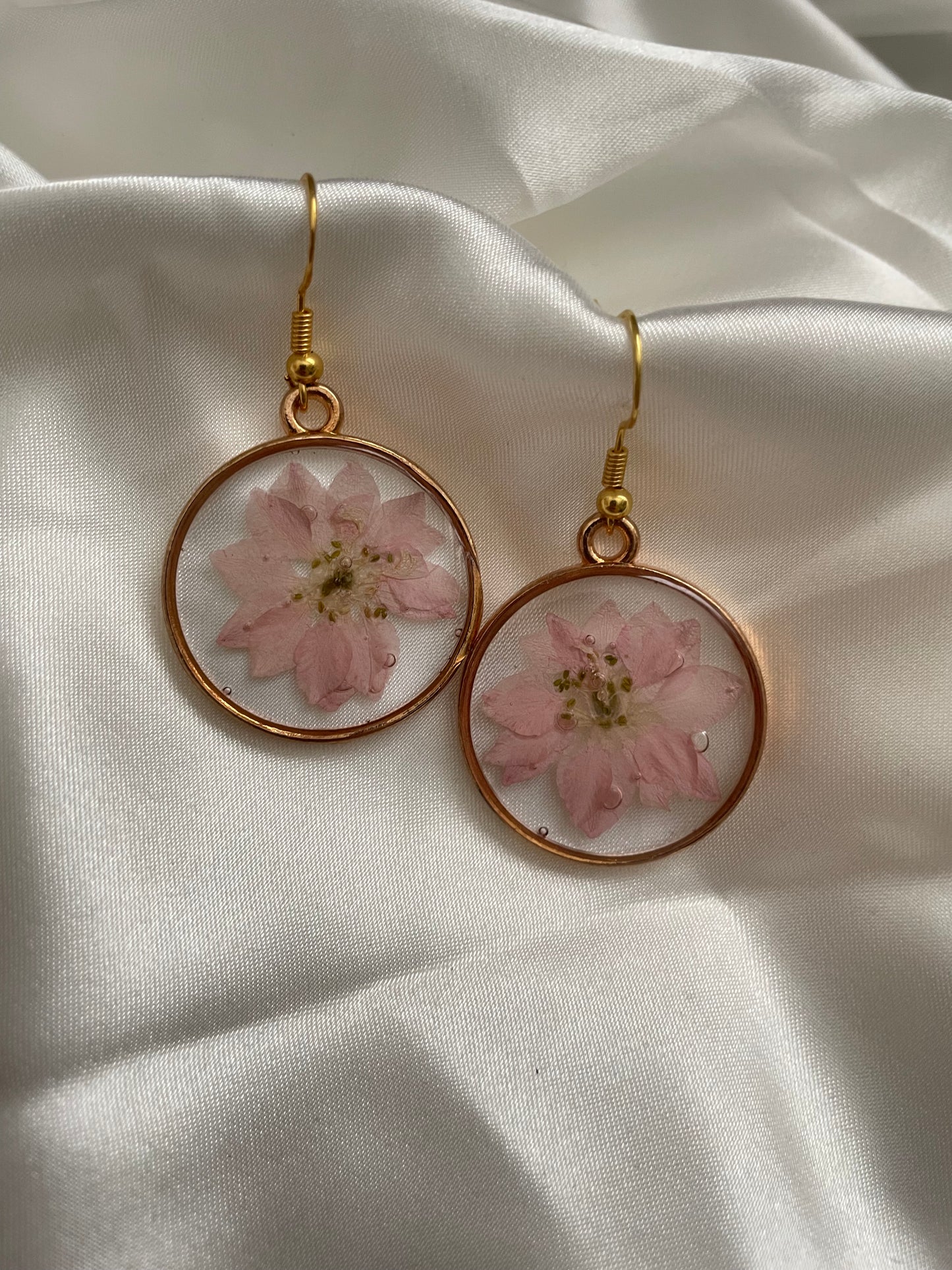 Pink Pressed Flower Resin Earrings