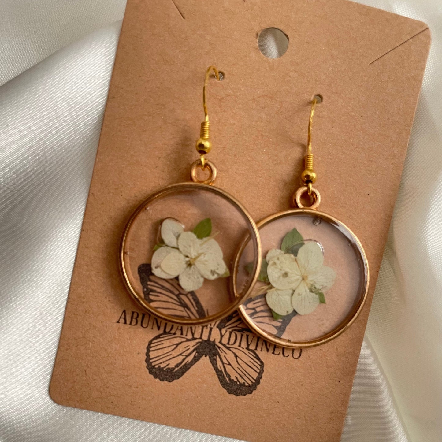 White Flower Pressed Earrings