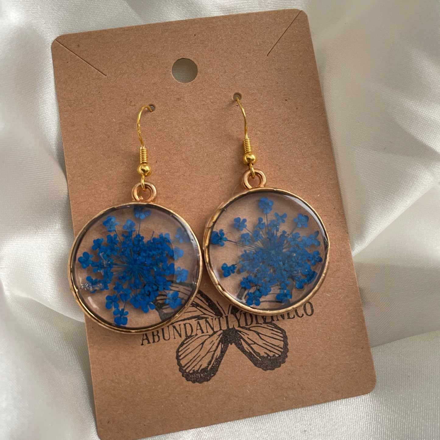 Blue Baby's Breath Pressed Flower Earrings