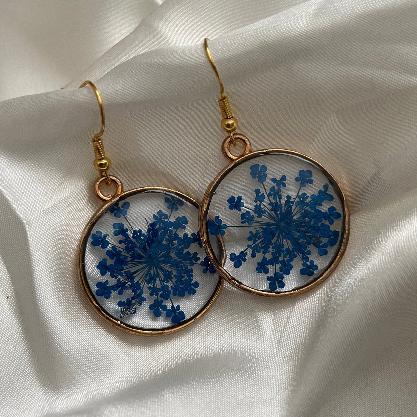 Blue Baby's Breath Pressed Flower Earrings