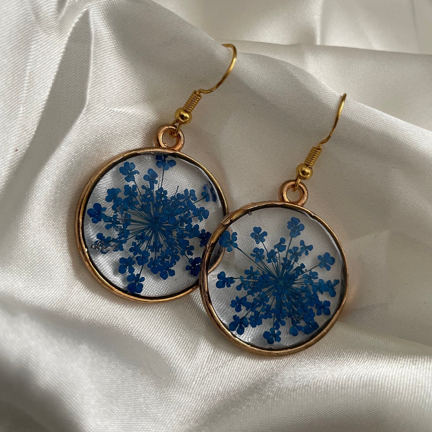 Blue Baby's Breath Pressed Flower Earrings